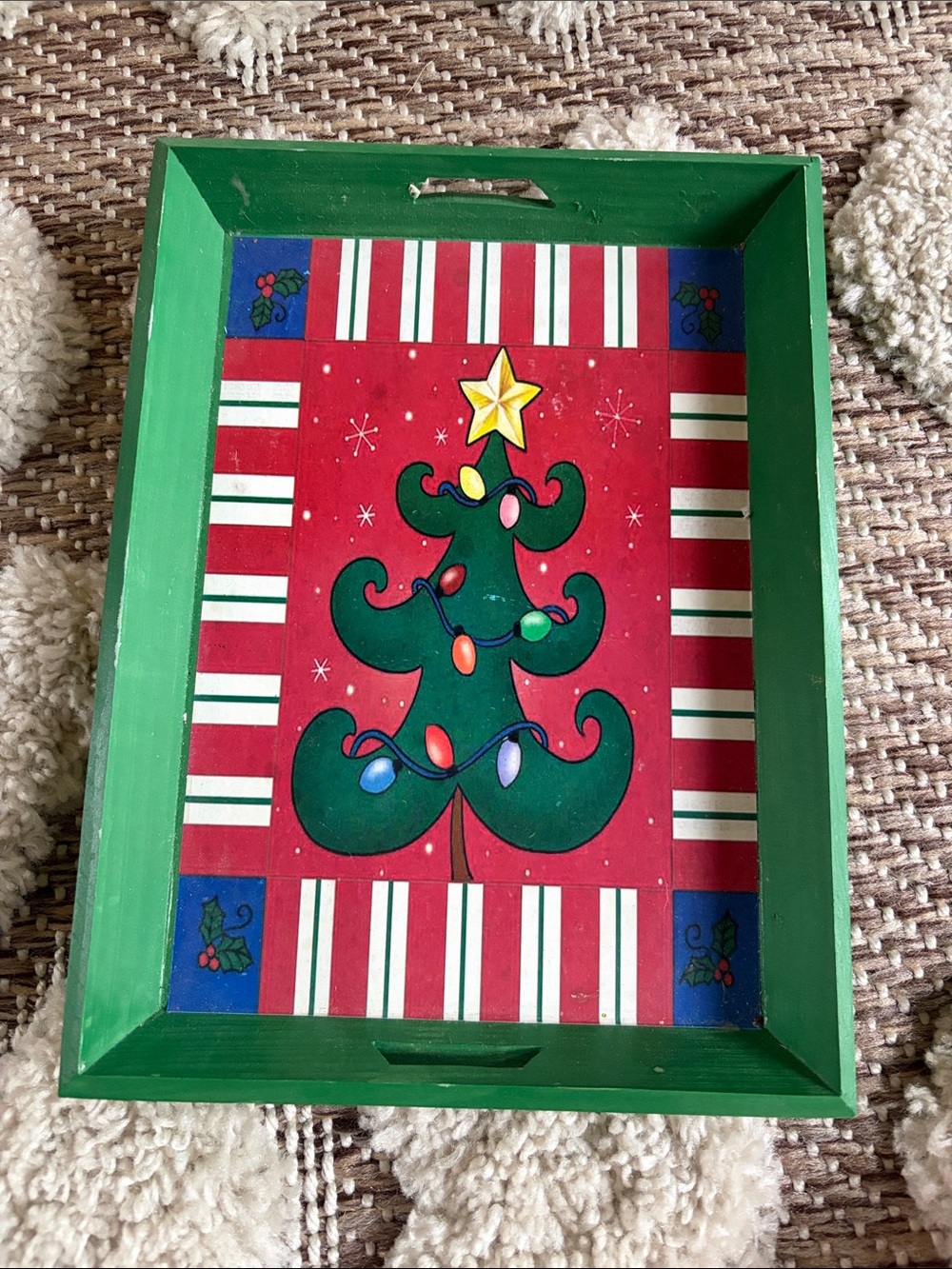 Holiday Green Christmas Tree Serving Tray - Unbranded